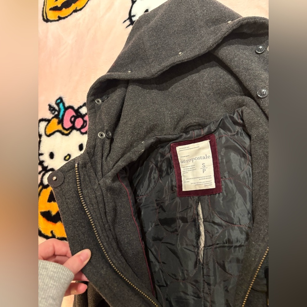 Aeropostale Charcoal Gray Wool Blend Toggle Coat with Hood - Picture 9 of 13